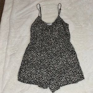 Green White Flower Spaghetti Strap Romper